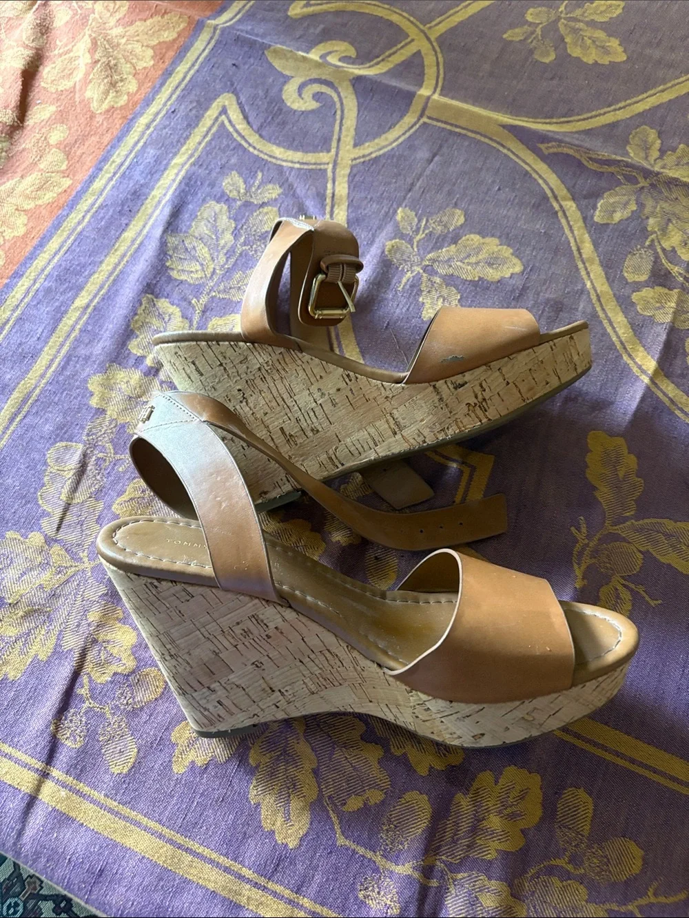 Tommy Hilfiger Tan Leather Block Heel Sandals